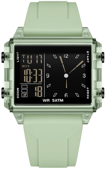 Findtime Digital Watches for Men Women Waterproof Unique Rectangle Watch Stopwatch Countdown Alarm Analog Silicone Strap Transparent Case